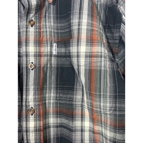Carhartt Button Up Large Black Orange Plaid Relaxed Fit 101750 - Picture 3 of 9